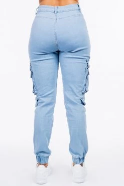 LOVE MODA High Waist Cargo Denim Joggers With Keychain NEW ARRIVALS
