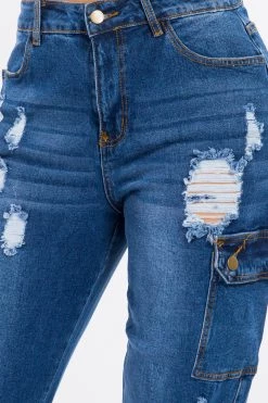 LOVE MODA NEW ARRIVALS High Waist Distressed Cargo Denim Joggers