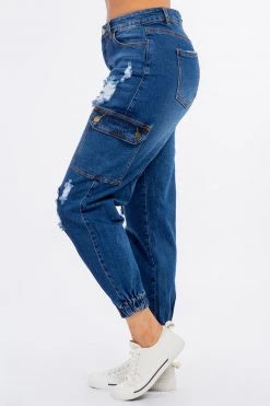 LOVE MODA NEW ARRIVALS High Waist Distressed Cargo Denim Joggers