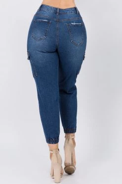 LOVE MODA NEW ARRIVALS High Waist Distressed Cargo Denim Joggers