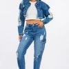 LOVE MODA NEW ARRIVALS High Waist Distressed Cargo Denim Joggers