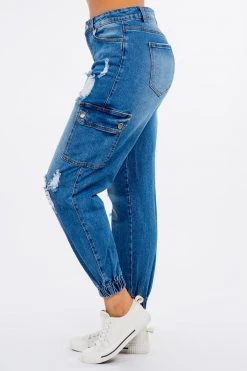 LOVE MODA NEW ARRIVALS High Waist Distressed Cargo Denim Joggers