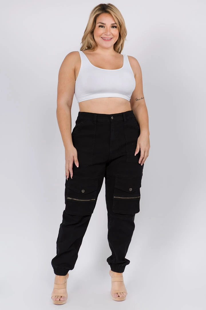 Love Moda High Waist Denim Joggers With Utility Pockets - Plus Size 3 Love Moda High Waist Denim Joggers With Utility Pockets - Plus Size