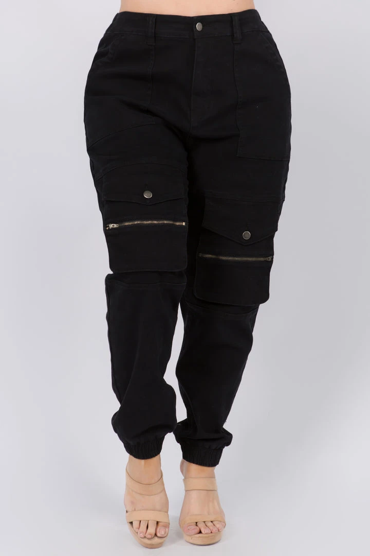 Love Moda High Waist Denim Joggers With Utility Pockets - Plus Size 5 Love Moda High Waist Denim Joggers With Utility Pockets - Plus Size