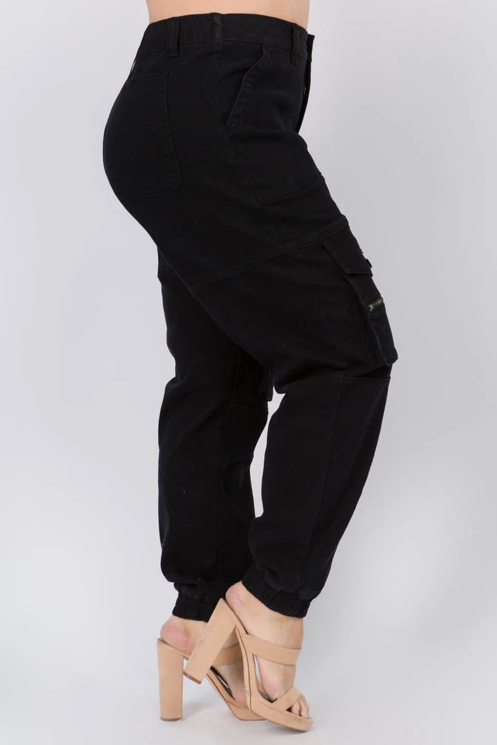 Love Moda High Waist Denim Joggers With Utility Pockets - Plus Size 6 Love Moda High Waist Denim Joggers With Utility Pockets - Plus Size