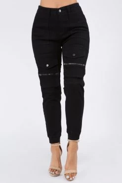 Love Moda High Waist Denim Joggers With Utility Pockets BOTTOMS