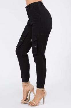 Love Moda High Waist Denim Joggers With Utility Pockets BOTTOMS