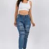 Love Moda High Waist Denim Joggers With Utility Pockets BOTTOMS