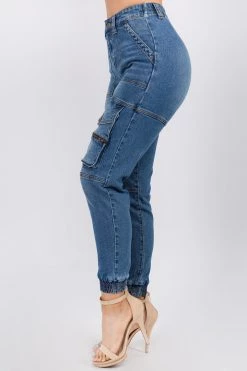Love Moda High Waist Denim Joggers With Utility Pockets BOTTOMS