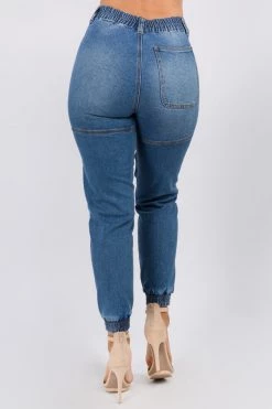 Love Moda High Waist Denim Joggers With Utility Pockets BOTTOMS