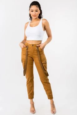 LOVE MODA High Waist Cargo Joggers With Suspenders BEST SELLERS