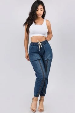 LOVE MODA High Waist Jogger Style Jeans W/ Zipper