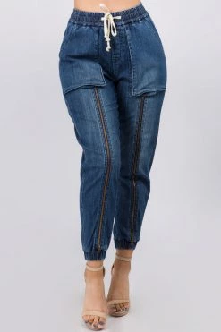 LOVE MODA High Waist Jogger Style Jeans W/ Zipper