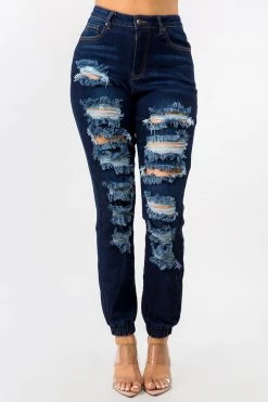 LOVE MODA High Waisted Distressed Denim Joggers