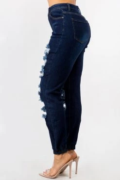 LOVE MODA High Waisted Distressed Denim Joggers