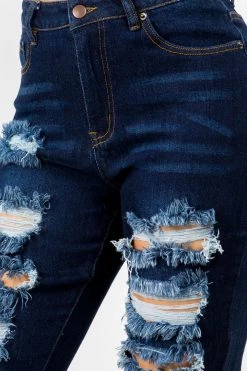 LOVE MODA High Waisted Distressed Denim Joggers