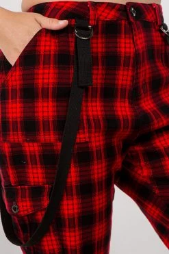 Lovemoda Plaid Red Suspender Cargo Joggers - Plus Size 11 Lovemoda Plaid Red Suspender Cargo Joggers - Plus Size