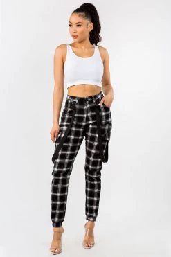 LOVE MODA Plaid Suspender Cargo Joggers BOTTOMS