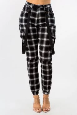 LOVE MODA Plaid Suspender Cargo Joggers BOTTOMS