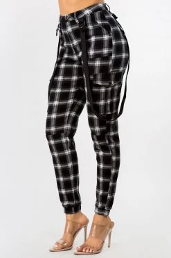 LOVE MODA Plaid Suspender Cargo Joggers BOTTOMS