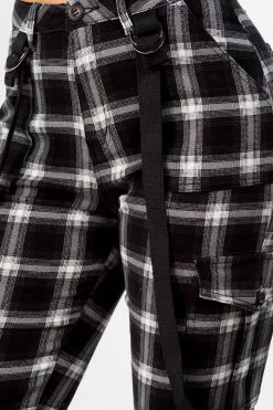 LOVE MODA Plaid Suspender Cargo Joggers BOTTOMS