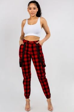 LOVE MODA Plaid Suspender Cargo Joggers BOTTOMS