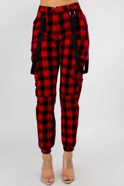 LOVE MODA Plaid Suspender Cargo Joggers BOTTOMS