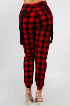 LOVE MODA Plaid Suspender Cargo Joggers BOTTOMS
