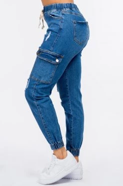 LOVE MODA High Waist Distressed Denim Jogger Pants NEW ARRIVALS