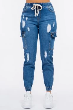 LOVE MODA High Waist Distressed Denim Jogger Pants NEW ARRIVALS