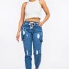 LOVE MODA High Waist Distressed Denim Jogger Pants NEW ARRIVALS