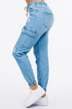 LOVE MODA High Waist Distressed Denim Jogger Pants NEW ARRIVALS