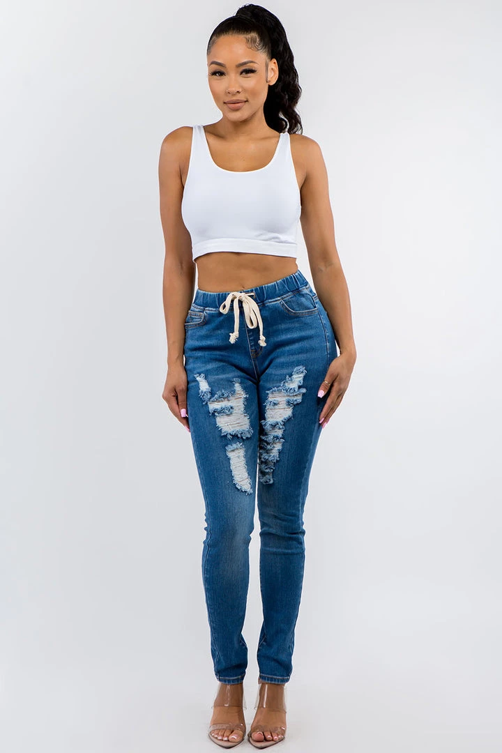 LOVE MODA High Waist Distressed Denim Joggers NEW ARRIVALS 3 LOVE MODA High Waist Distressed Denim Joggers NEW ARRIVALS