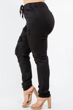 LOVE MODA High Waist Distressed Stretch Skinny Joggers - Plus Size