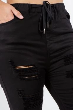 LOVE MODA High Waist Distressed Stretch Skinny Joggers - Plus Size