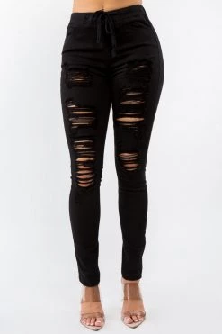 LOVE MODA High Waist Distressed Stretch Skinny Joggers NEW ARRIVALS