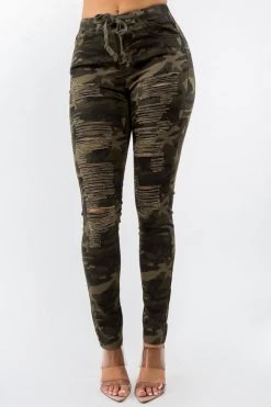 LOVE MODA High Waist Distressed Stretch Skinny Joggers - Plus Size