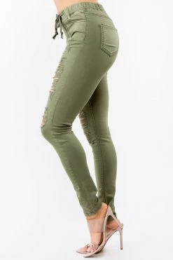 LOVE MODA High Waist Distressed Stretch Skinny Joggers - Plus Size