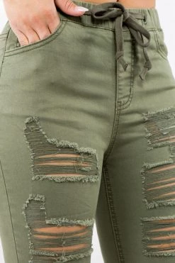 LOVE MODA High Waist Distressed Stretch Skinny Joggers - Plus Size