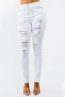 LOVE MODA High Waist Distressed Stretch Skinny Joggers NEW ARRIVALS