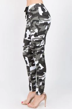LOVE MODA BOTTOMS Color Camo Printed Cargo Joggers With Drawstrings