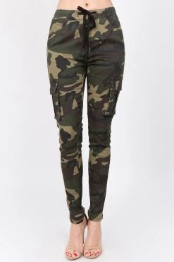 LOVE MODA BOTTOMS Color Camo Printed Cargo Joggers With Drawstrings