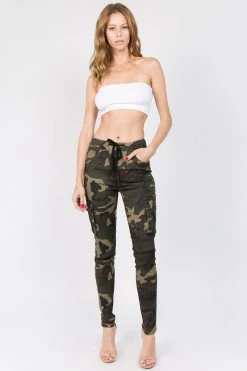 LOVE MODA BOTTOMS Color Camo Printed Cargo Joggers With Drawstrings