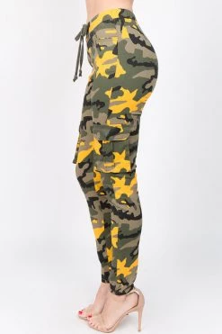 LOVE MODA BOTTOMS Color Camo Printed Cargo Joggers With Drawstrings