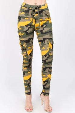 LOVE MODA BOTTOMS Color Camo Printed Cargo Joggers With Drawstrings