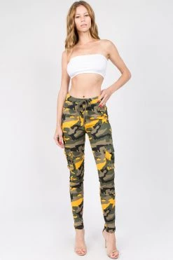 LOVE MODA BOTTOMS Color Camo Printed Cargo Joggers With Drawstrings