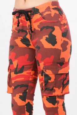 LOVE MODA BOTTOMS Color Camo Printed Cargo Joggers With Drawstrings