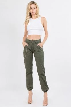 LOVE MODA BEST SELLERS High Rise Stretch Cargo Joggers With Chain