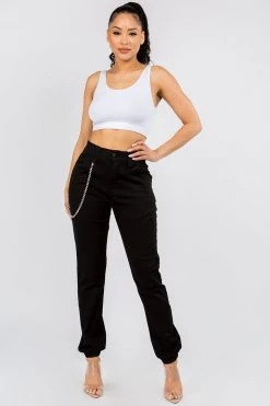 LOVE MODA BEST SELLERS High Rise Stretch Cargo Joggers With Chain