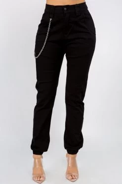 LOVE MODA BEST SELLERS High Rise Stretch Cargo Joggers With Chain